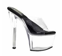 Slippers Men 17CM/6.69 in Pumps Large Size Crystal Bottom Transparent Shoes, Super High Stiletto Heel Sandals Wedge Heeled, Ladies Pole Dance Shoes Unisex,Black,38
