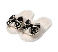 Slippers Men's Esprit Felt Shoes Men's Outdoor Winter Slippers Warm House Slippers Large Bow Plush Slippers Fluffy Cotton Shoes Cuddly Mules Indoor and Outdoor Felt Slippers, White, 4 UK