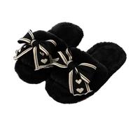 Slippers Men's Esprit Felt Shoes Men's Outdoor Winter Slippers Warm House Slippers Large Bow Plush Slippers Fluffy Cotton Shoes Cuddly Mules Indoor and Outdoor Felt Slippers, black, 4 UK