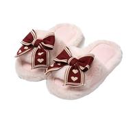 Slippers Men's Esprit Felt Shoes Men's Outdoor Winter Slippers Warm House Slippers Large Bow Plush Slippers Fluffy Cotton Shoes Cuddly Mules Indoor and Outdoor Felt Slippers, pink, 8 UK