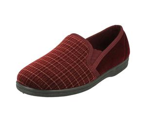 Slippers Mens Slippers Checkered Pattern Full Slippers - Ryan - Wine - UK 10