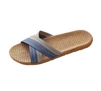 Slippers Men's Summer Linen Printed Sandals Casual Slippers for the Beach Men/Women Bathroom Flat Sandals Comfortable Non-Slip Sandals for Daily Dating Holiday, navy, 9.5 UK