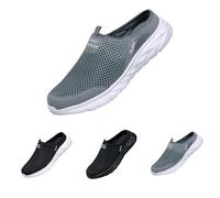 Slippers Men's Unisex Lightweight Breathable Slippers Mesh Clogs Slip On Casual Shoes House Slippers Non-Slip Garden Shoes Flat Sole Slippers Orthopaedic Garden Clogs Beach Shoes, gray, 10 UK