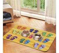 Slippers on The Beach Pet Food Mat 23.62x15.71in Absorbent Non-Slip PU Leather Feeding Mat for Dogs Cats Rubber Bottom Fast Drying Rollable Pet Bowl Placemat