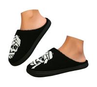 Slippers Plush Men's Summer Open Soft Halloween Strange Pattern Men and Women with the Same Pair Home Winter Warm Cotton Slippers, black, 8 UK
