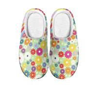 Slippers Red And Yellow Flowers Fluffy Slippers Women Ladies Slipper Cozy Mens Slipper,Soft For Outdoor Indoor Home Shoes,Warm Anti-Slip Plush,Christmas Gifts For Women Men