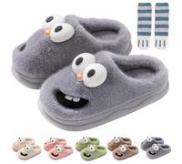 Slippers Tongue, 3D Big Eye Dog Tongue Slippers Plush Thick Fun Cartoon Plush for Couples Comfy Shoes (Grey, 5/6, Adult, Men, 10, Numeric Range, UK Footwear Size System, 11, Medium)