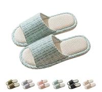 Slippers Winter Linen Slippers Breathable Guest Slippers Indoor Slippers Non-Slip for Women Men Open Toe Bath Mules at Home Hotel Slippers Spa Slippers Washable for Couples, blue, 8 UK