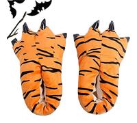 Slippers with Animal Paws - 30 cm Sole Length Plush Tiger Pattern, Soft Cartoon Non-Slip Dinosaur Claws, Comfortable Warm Leather Sole Indoor, Wooden Floor, Tile Floor, Pair of Slides, Home Shoes