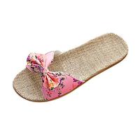 Slippers with Bow, Women's Lightweight Shoes, Women's Slippers, Sliding Sandals, Open Back Linen Slippers, Home Sandals, Holiday Slippers, Indoor Outdoor Beach Shoes, Casual Slides, Breathable Sliders