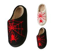 Slippers with Spider Web Pattern Halloween Christmas Cartoon House Slippers Winter Cuddly Warm Shoes Cuddly Slippers Soft Ghost Plush Slippers Love Slippers, black, 9 UK