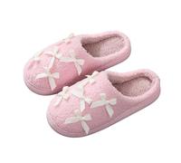 Slippers Women Bow Fleece Lined Women Shoes Memory Foam Soft Winter Slipper Cozy Cabin Retreat House Shoe Non-Slip Rubber Sole Flat Slippers Ladies Plush Thermal Indoor Shoes