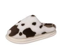Slippers Women Cow Spots Print Non-Slip Fluffy Slipper Closed Toe Plush Fleece Relaxed Slippers Soft Soled Colorblock Loungwear Indoors Footwear Garden Nightwear Breathable Shoes