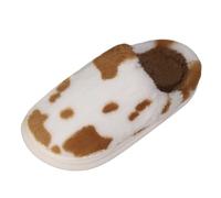 Slippers Women Cow Spots Print Non-Slip Fluffy Slipper Closed Toe Plush Fleece Relaxed Slippers Soft Soled Colorblock Loungwear Indoors Footwear Garden Nightwear Breathable Shoes