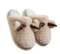Slippers Women Memory Foam Indoor,Slipper Winter Shoes Womens UK,Cozy Winter Unisex Slippers Shoes with Sole for Indoor Comfort and Warmth Ideal Holiday (Khaki, 5-6)