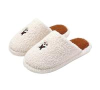 Slippers Women Men Ladies Fluffy Memory Form Cozy Winter Home Slippers Adorable Cartoon Puppy Embodied for Women and Men Indoor Comfort Anti-Slip House Shoes (White, 5)