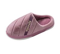 Slippers Women Men Winter Couples Women Warm Baotou Soft Floor Comfortable Plain Flat Cotton Slippers Shoes Black Women's Boots, purple, 5 UK