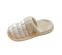Slippers Women Men Winter Couples Women Warm Baotou Waterproof Soft Floor Comfortable Plain Flat Cotton Mop Women's Wedge Heel Shoes, White, 8.5 UK