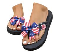 Slippers Women Patriotic Bow Platform flip Flops with Stars and Stripes Look, Wide Bow Strap, Thick Black Sole, Colourful Flag Inspired Print, for Warm Weather Styling, for Daily Outfits (Blue, 4.5)