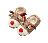 Slippers Women Plantar Fasciitis Slippers Womens Memory Foam Slippers Winter Women Men Slippers Fun Xmas Slippers Christmas Fuzzy Reindeer House Slippers Plush Cloud Slippers (Brown, 38)