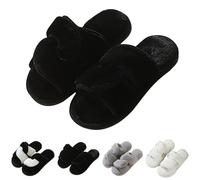 Slippers Women Winter Plush Slippers Bedroom Open Toe Non-Slip Sole Comfortable Slide Soft Fluffy House Slippers Indoor Girls Women Love Slippers, black, 6 UK
