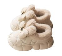 Slippers Women Womens Winter Fashion Bow Wrapped Feet Cozy Clogs Warm Comfortable Leather Upper For Her Cozy House Slippers(Beige, 3.5)