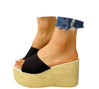 Slippers Women's Cloud Shoes Platform Soles Bathing Slippers Elegant Faux Leather Wooden Shoes Plain Bath Slippers Summer Outdoor Slippers Wedge Peep Toe High Heel for Beach Holidays, 01 black, 6.5 UK