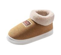 Slippers Women's Cuddly Slippers Women's Lined Winter Plush Slippers Knitted House Boots Non-Slip Casual Shoes Thick Warm Cotton Shoes Fleece Slip-On Shoes Cotton Felt Slippers, khaki, 4 UK