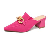 Slippers Women's Knit Pointed Toe Chunky Heel Mules Comfortable Slip-On Sandals Business Everyday Shoes Block Heel with Metal Chain Sandals Shaft Sandals, Hot pink, 5 UK
