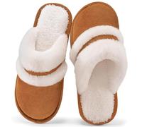 Slippers Womens Merry Christmas Men's Novelty Size 7 with Arch Support Women 8 Women's Flannel Soft Memory Foam Slip on House Shoes Indoor Outdoor Ladies UK for Men Brown 7