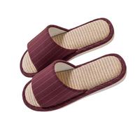 Slippers Women's Open Toe Slippers Linen Slippers Breathable Guest Slippers Hotel Slippers Non-Slip Comfortable Slippers Non-Slip Cosy Slippers at Home Hotel, Wine Red, 6 UK