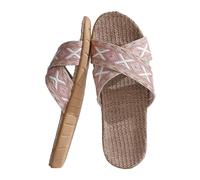 Slippers Women's Pair Retro Colour Blocking Print Beach Outdoor Wear at Home Cotton Linen Large Size Non-Slip Four Seasons Sandals Slippers, pink, 4 UK