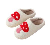 Slippers Women's Plush Cute Hut Shoes Women's Wool Unisex Slippers Couples Household Shoes Teddy Fleece Home Shoes Funny House Slippers Graffiti Print Cotton Slippers Winter Shoes, Red (watermelon red