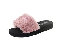 Slippers Women's Plush Fur Slippers Fluffy Slides Women's Slippers Winter Slippers Non-Slip Bath Slippers Memory Foam Flip Flops Comfortable Felt Slippers Flat Flip Flop Size 36-41, pink, 5