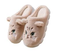 Slippers Women's Simple Stylish Slippers Thickened Warm Cotton Slippers Soft Comfortable Felt Slippers Memory Foam Lined Cartoon Animal Print Hat Shoes Many Funny Designs, khaki, 8 UK