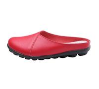 Slippers Women's Slip On Loafers Women's Slippers Leather Slip On Clogs Lightweight Walking Shoes Comfortable Casual Shoes PU Leather Flat Slippers Plain Garden Shoes Slingback Low Shoes, red, 10 UK