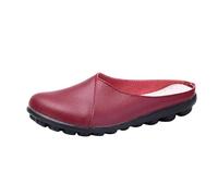 Slippers Women's Slip On Loafers Women's Slippers Leather Slip On Clogs Lightweight Walking Shoes Comfortable Casual Shoes PU Leather Flat Slippers Plain Garden Shoes Slingback Low Shoes, Wine Red, 6