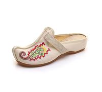 Slippers Women's Slippers, Chinese Style Slippers Embroidered Shoes, Alice Slippers, Handmade Traditional Flax Slippers, Casual Walking Shoes, Lightweight Oxford Sole ( Color : Beige , Size : EUR36 )