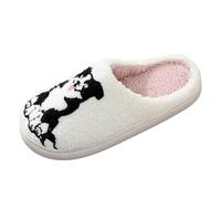Slippers Women's Slippers Men's Border Collie Embroidery Felt Slippers Warm Flat Thick Sole Slippers with Memory Foam Non-Slip Felt Slippers Winter Unisex Casual Shoes Sizes 36-44, White, 10 UK