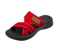 Slippers Women's Summer Fabric Wedge Sandals Women's Black Cross Strap Mesh Sandals Wedge Sandals Orthopaedic Sandals Front Round Bath Mules Bathing Slippers Platform Sandals Beach Sandals, Wine Red