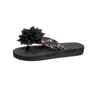 Slippers Women's Summer Fat Plus Size Flower Flat Slippers, black, 5 UK