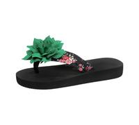 Slippers Women's Summer Fat Plus Size Flower Flat Slippers, Green, 8.5 UK