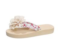 Slippers Women's Summer Fat Plus Size Flower Flat Slippers, White, 5 UK