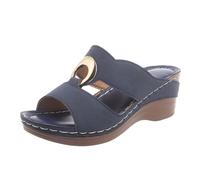 Slippers Women's Summer Flip Flops Women's Elegant Wedge Mules Open Cap Summer Shoes Slip On Orthopaedic Shoes Wedge Heel Summer Mules Comfortable Slippers for Mother's Day, blue, 9 UK