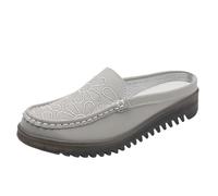 Slippers Women's Summer Front Closed Slippers Women's Summer Open Back Elegant Single Shoes Leather Half Slippers Floral Embroidery Mules Non-Slip Garden Shoes Comfortable Soft Outdoor Shoes, gray, 5