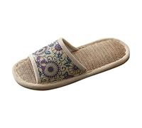 Slippers Women's Summer Linen Slippers Open Toe Mules Comfortable Breathable Linen Slippers Guest Slippers Non-Slip Flat Slides Indoor Slippers for Women at Home Hotel, b, 5 UK