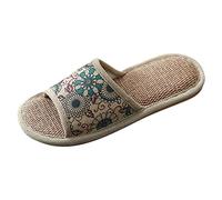 Slippers Women's Summer Linen Slippers Open Toe Mules Comfortable Breathable Linen Slippers Guest Slippers Non-Slip Flat Slides Indoor Slippers for Women at Home Hotel, a, 7 UK