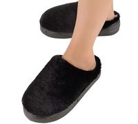Slippers Womens Unisex Halloween Cute Fuzzy Pink Open Toe Black Women's Scuff Furry Curly Faux Wool Slip-On Indoor Memory Foam House Shoes Women for Christmas Pumpkin Mens Black 35