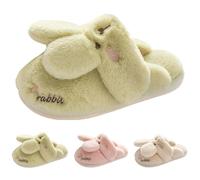 Slippers Women's Winter Fuzzy Slippers Kawaii Bunny House Slippers Non-Slip Sole House Slippers Cotton Shoes Funny Cute Outdoor Shoes Indoor Walking Sliders Plush Slippers, Green, 4 UK