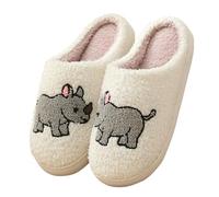 Slippers Women's Winter Men's Warm Cuddly Slippers Soft Plush Animal Slippers Cute Cartoon House Slippers Cuddly Warm Shoes Indoor Girls Women Non-Slip Comfortable Slippers, gray, 9 UK